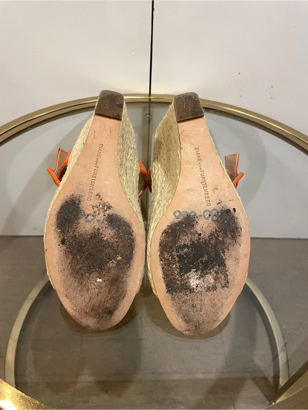 Diane Von Furstenberg Orange Patent Leather Wedge Espadrille, Size 8